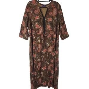 Roaman's‎ Maxi Dress 22W Womens Plus Size 3/4 Sleeve V Neck Brown Paisley